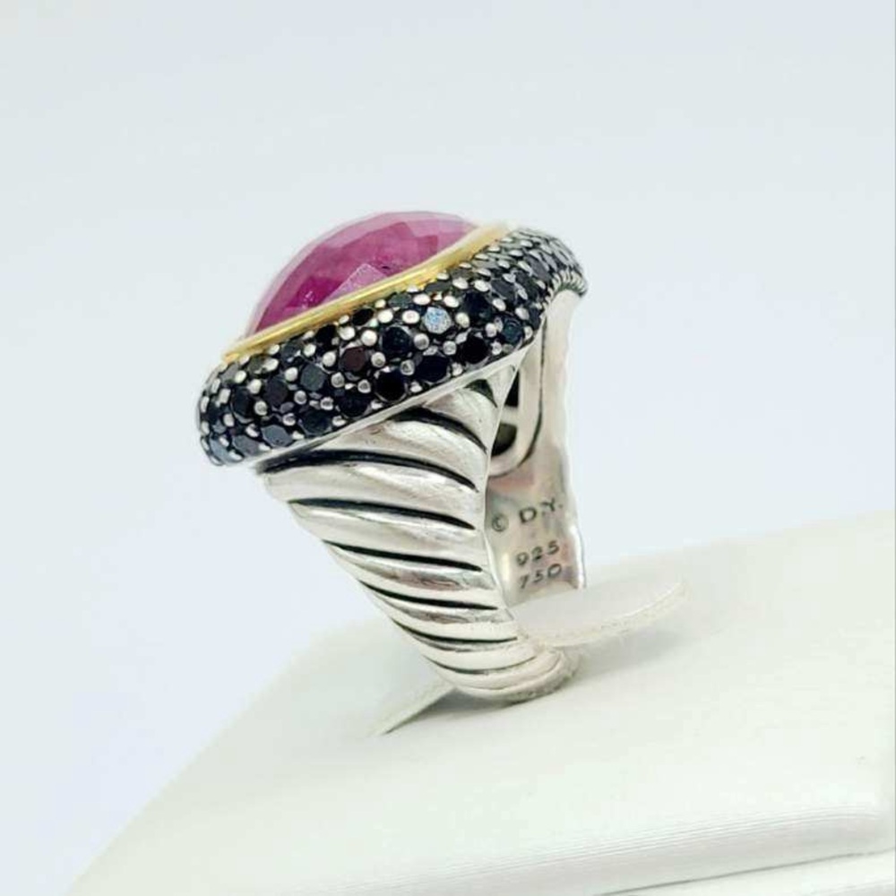 David Yurman Waverly Ring With Ruby Black Diamonds And Gold - Picture 12 of 16